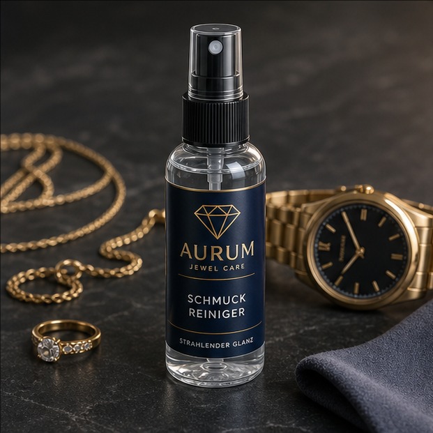 Private-Label-Schmuckreiniger mit Schmuck, Uhr und Sprayflasche