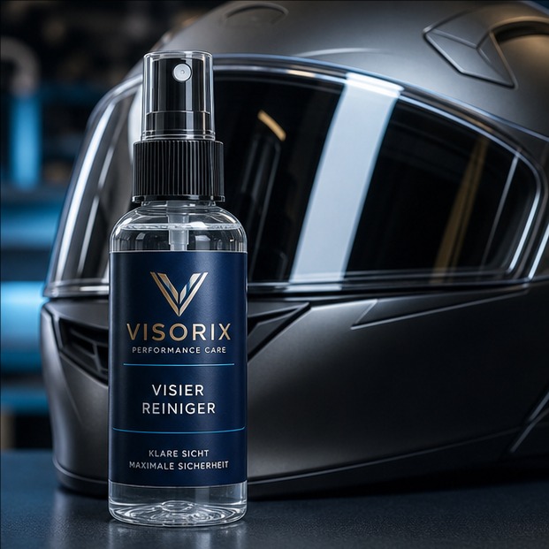 Private-Label-Visierreiniger mit Motorradhelm und Sprayflasche