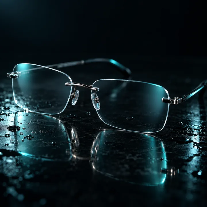 Brille mit Wassertropfen